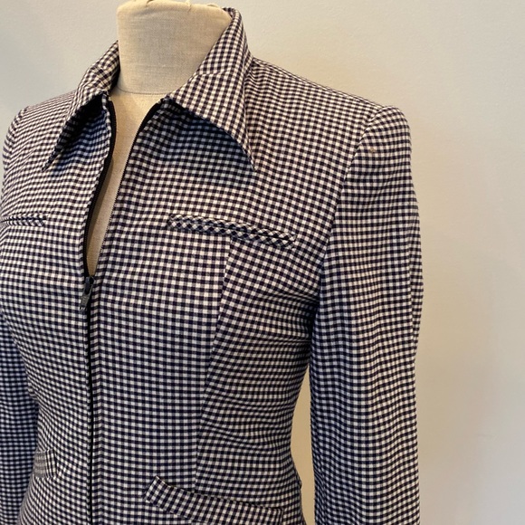 Alessandro Womens Navy White Check Full Zipper Jacket w Marching Skirt Suit / 4 - Picture 2 of 13